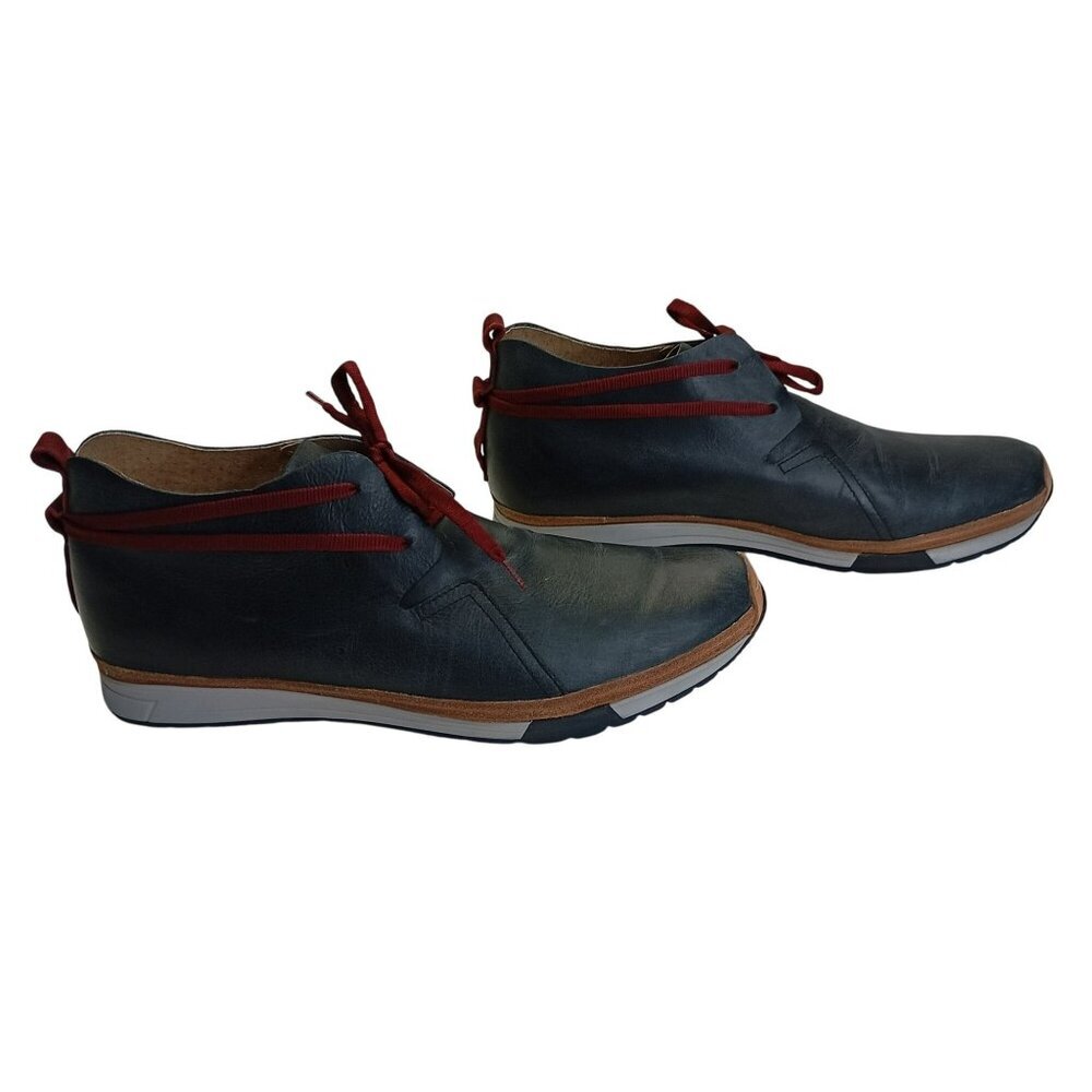 MCNDO Carnaby Shoes Mens Black Leather Size 11 Red Laces Casual Comfort Rubber